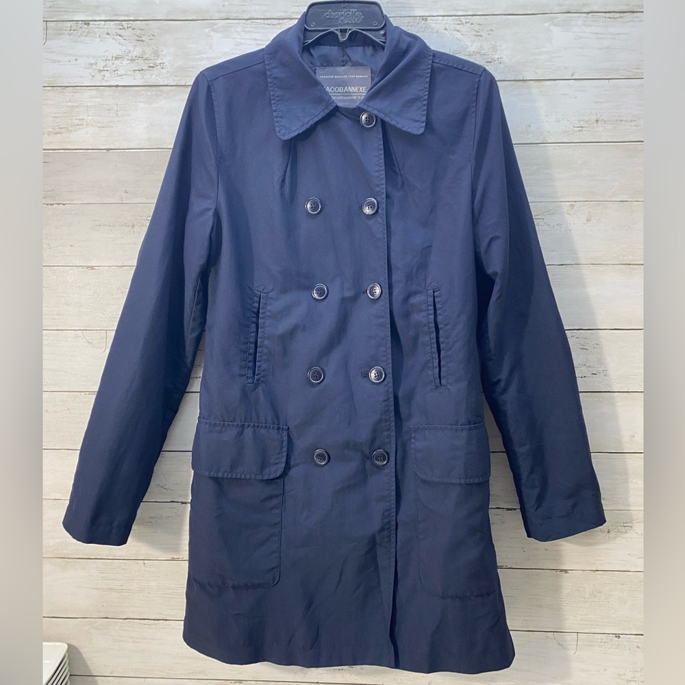 JACOMB ANNEXE Womens Medium Knee Length  Navy Blue Button Coat